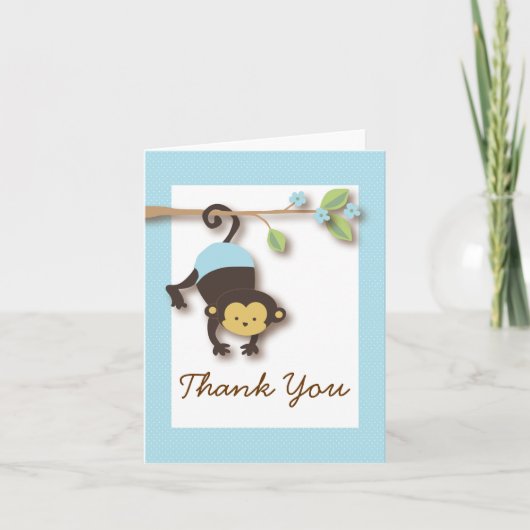 Mod Monkey Baby Boy Blue Thank You Card Bedankkaart (Voorkant)
