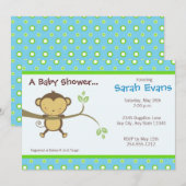 Mod Monkey Baby Shower-uitnodigingen - Blauw Kaart (Voorkant / Achterkant)
