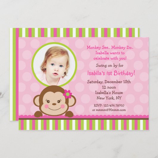 Mod Monkey Birthday Party Invitation Kaart (Voorkant / Achterkant)