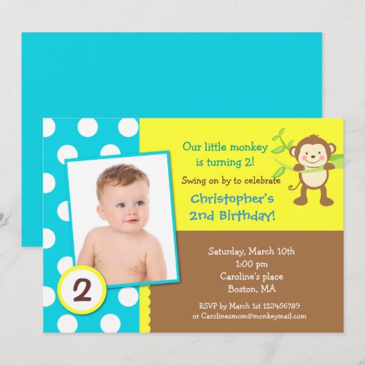 Mod Monkey Birthday Party Invitation Kaart (Voorkant / Achterkant)