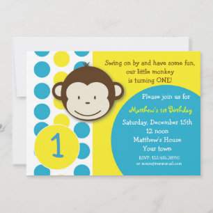 Mod Monkey Birthday Party Invitations Boy Kaart