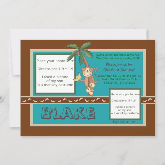 MOD Monkey Birthday - Uitnodigen - Personaliseren Kaart (Voorkant)