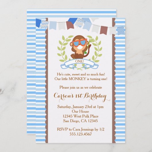 Mod Monkey Boy Birthday Uitnodiging (Voorkant / Achterkant)