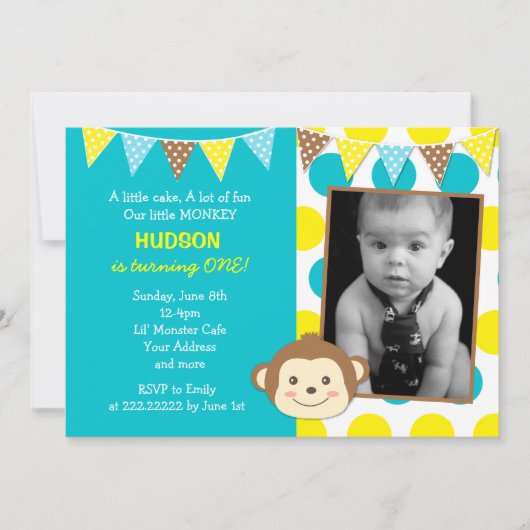 Mod Monkey Boy Foto Birthday Invitations Kaart (Voorkant)