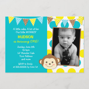 Mod Monkey Boy Foto Birthday Invitations Kaart