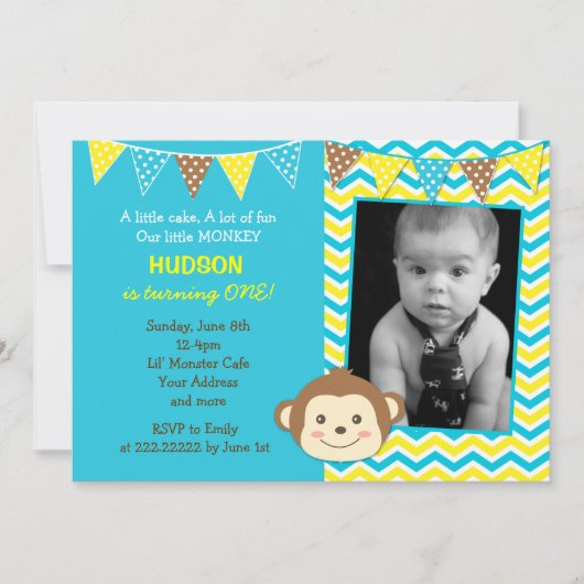 Mod Monkey Boy Foto Birthday Invitations Kaart (Voorkant)