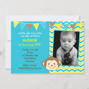Mod Monkey Boy Foto Birthday Invitations Kaart