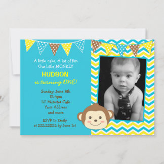 Mod Monkey Boy Foto Birthday Invitations Kaart