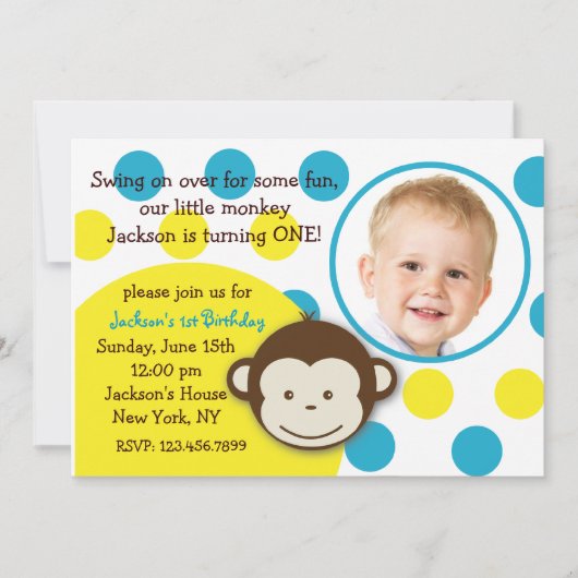 Mod Monkey Boy Foto Birthday Party Invitations Kaart (Voorkant)