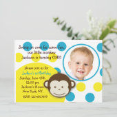 Mod Monkey Boy Foto Birthday Party Invitations Kaart (Staand voorkant)