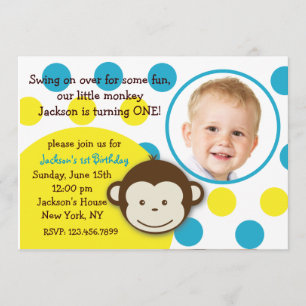 Mod Monkey Boy Foto Birthday Party Invitations Kaart