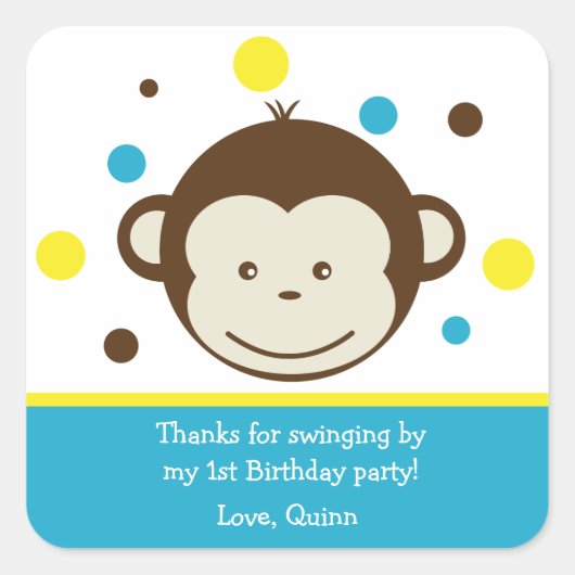 Mod Monkey Boy Verjaardagsfeestje Dank u Stickers (Voorkant)