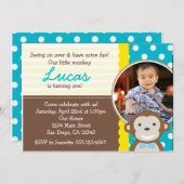 Mod Monkey Foto 1st Birthday Uitnodiging (Voorkant / Achterkant)