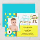 Mod Monkey Foto Birthday Party Invitation Kaart (Voorkant / Achterkant)