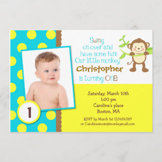 Mod Monkey Foto Birthday Party Invitation Kaart