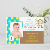 Mod Monkey Foto Birthday Party Invitation Kaart (Staand voorkant)