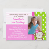 Mod Monkey Girl Birthday Invitation Roze Kaart (Voorkant)