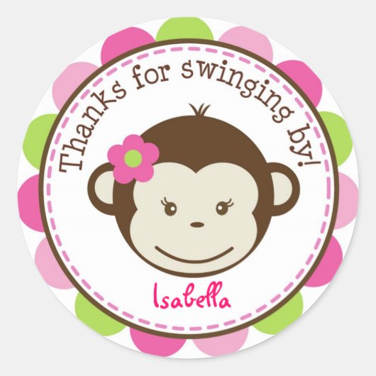 Mod Monkey meisje Favor stickers labels zegels (Voorkant)
