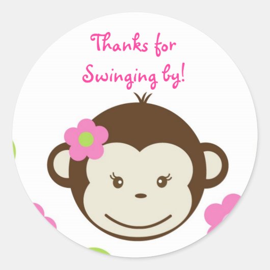 Mod Monkey meisjes Ronde Favor Stickers Seals (Voorkant)