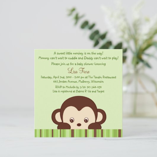 Mod Monkey Oerwoud Baby Shower-uitnodigingen Kaart (Staand voorkant)