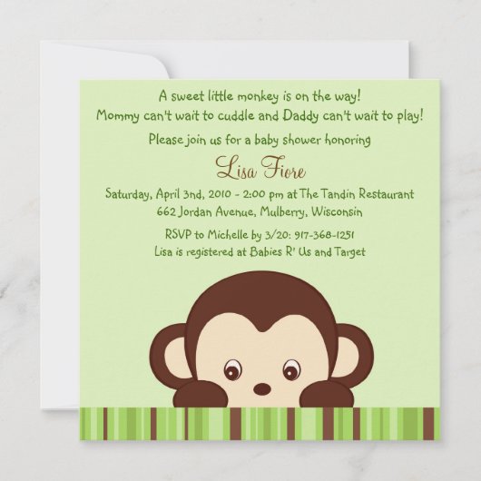 Mod Monkey Oerwoud Baby Shower-uitnodigingen Kaart (Voorkant)