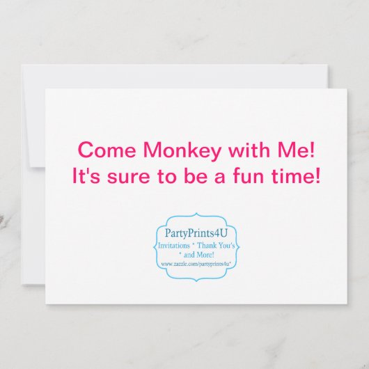 Mod Monkey Pink Polka Dots Birthday Party nodigt u Kaart (Achterkant)