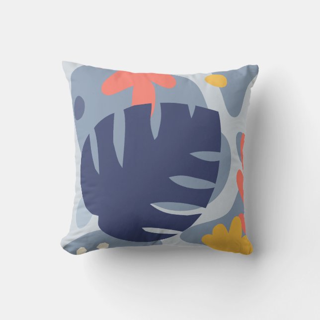 Mod Monstera Abstract Leaf Hawaiian Tropical - Blu Buitenkussen (Voorkant)