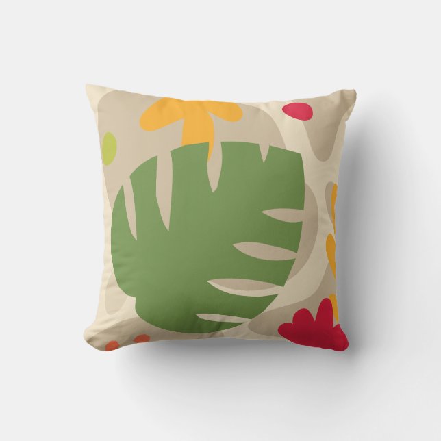 Mod Monstera Abstract Leaf Hawaiian Tropical -Warm Buitenkussen (Voorkant)