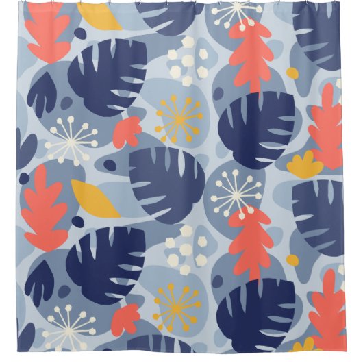 Mod Monstera Leaf Abstract Hawaiian Tropical - Bla Douchegordijn (Voorkant)