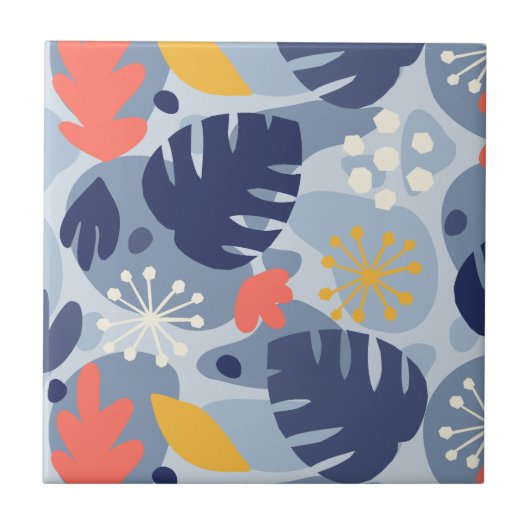Mod Monstera Leaf Abstract Hawaiian Tropical - Bla Tegeltje (Voorkant)