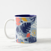 Mod Monstera Leaf Abstract Hawaiian Tropical - Bla Tweekleurige Koffiemok (Links)