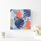 Mod Monstera Leaf Abstract Hawaiian Tropical - Bla Vierkante Klok (Huis)