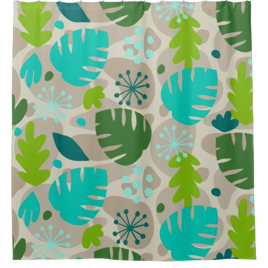 Mod Monstera Leaf Abstract Hawaiian Tropical Douchegordijn (Voorkant)