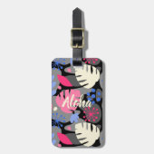 Mod Monstera Leaf Abstract Hawaiian Tropical - Gra Bagagelabel (Voorkant verticaal)