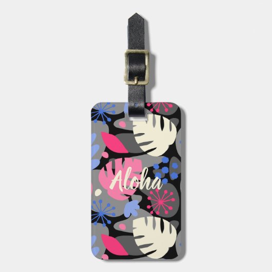 Mod Monstera Leaf Abstract Hawaiian Tropical - Gra Bagagelabel (Voorkant verticaal)