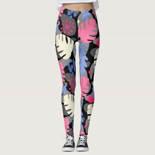 Mod Monstera Leaf Abstract Hawaiian Tropical - Gra Leggings (Voorkant)
