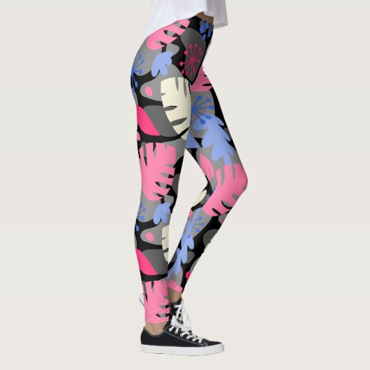 Mod Monstera Leaf Abstract Hawaiian Tropical - Gra Leggings (Rechts)