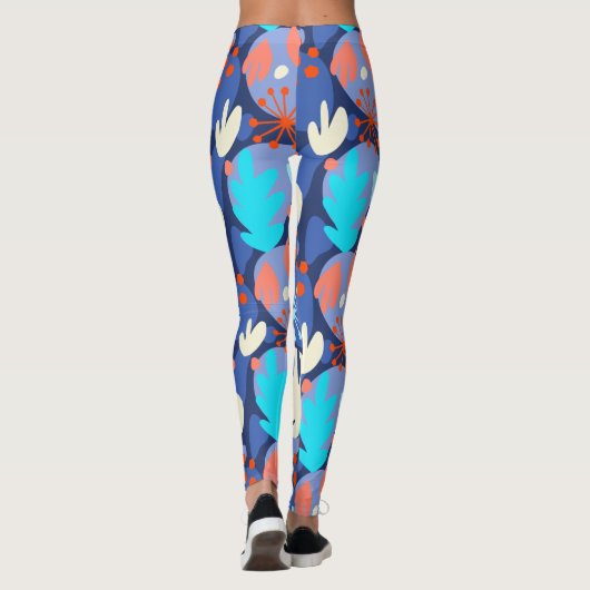 Mod Monstera Leaf Abstract Hawaiian Tropical Navy Leggings (Achterkant)
