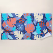 Mod Monstera Leaf Abstract Hawaiian Tropical Navy Strandlaken (Voorkant)