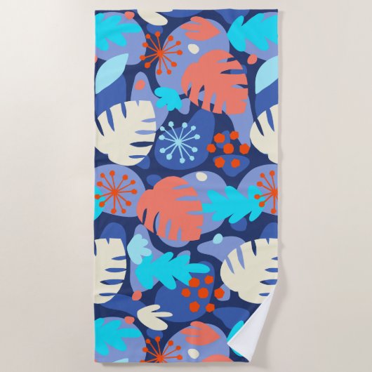Mod Monstera Leaf Abstract Hawaiian Tropical Navy Strandlaken (Voorkant)