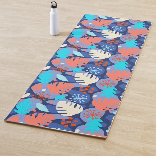 Mod Monstera Leaf Abstract Hawaiian Tropical Navy Yogamat (In situ)
