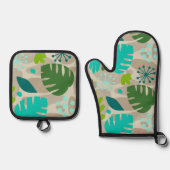 Mod Monstera Leaf Abstract Hawaiian Tropical Ovenwant & Pannenlap Set (Voorkant)