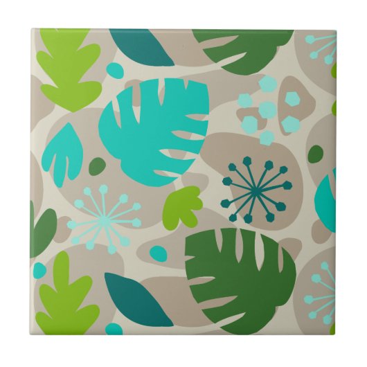 Mod Monstera Leaf Abstract Hawaiian Tropical Tegeltje (Voorkant)