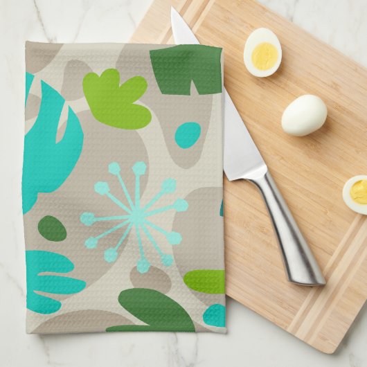 Mod Monstera Leaf Abstract Hawaiian Tropical Theedoek (Quarter Fold)