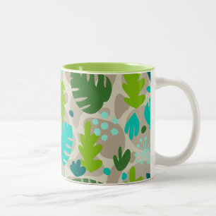 Mod Monstera Leaf Abstract Hawaiian Tropical Tweekleurige Koffiemok