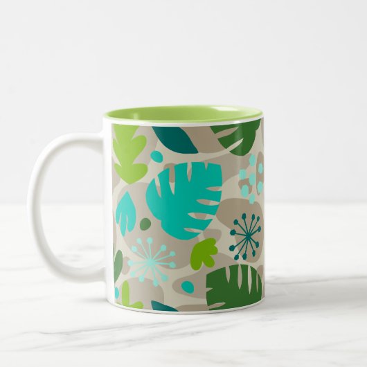 Mod Monstera Leaf Abstract Hawaiian Tropical Tweekleurige Koffiemok (Links)