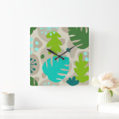 Mod Monstera Leaf Abstract Hawaiian Tropical Vierkante Klok (Huis)
