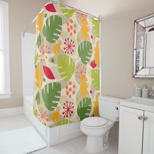 Mod Monstera Leaf Abstract Hawaiian Tropical - War Douchegordijn (In situ)