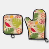 Mod Monstera Leaf Abstract Hawaiian Tropical - War Ovenwant & Pannenlap Set (Voorkant)