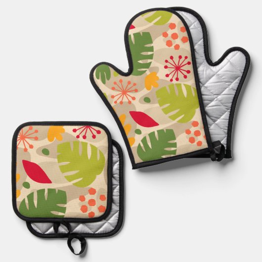 Mod Monstera Leaf Abstract Hawaiian Tropical - War Ovenwant & Pannenlap Set (Voorkant / Achterkant)